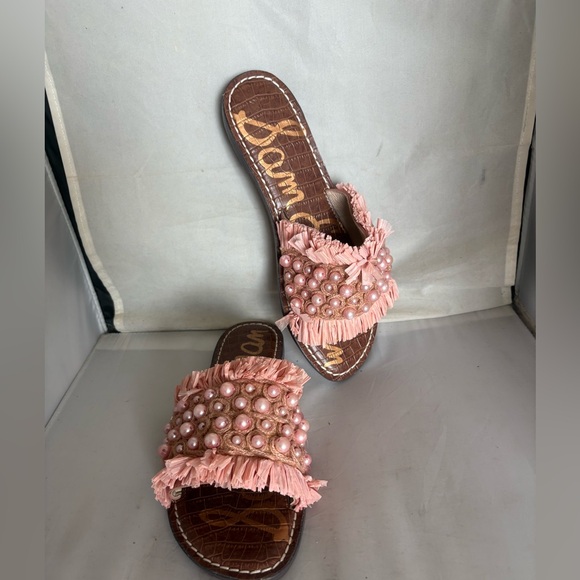 Sam Edelman Guthrie Pink Beaded ratan Sandals 8.5 - Picture 7 of 9